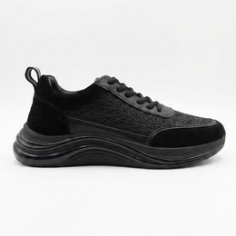1074 Hakiki Deri Erkek Sneakers - Siyah Süet
